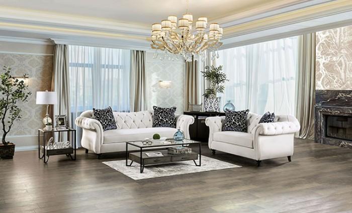 

    
Glam White Velvet-like Fabric Sofa and Loveseat Furniture of America Antoinette
