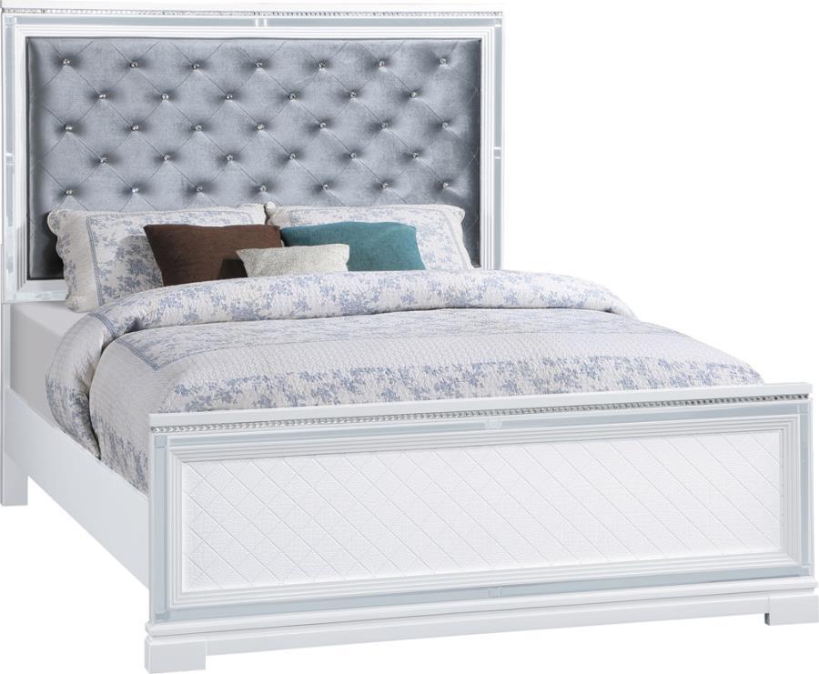

    
Glam White Wood King Bedroom Set 6pcs Coaster 223561KE Eleanor
