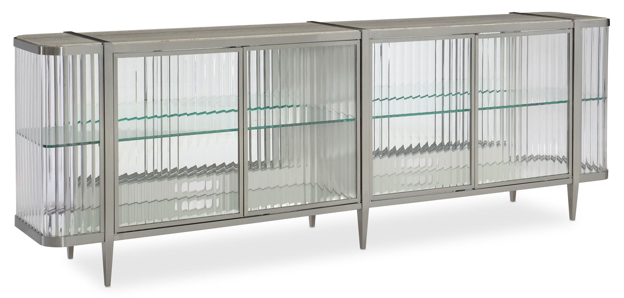 

    
Glass Doors and Shelves Brushed Nickel Sideboard STOP AND STARE by Caracole
