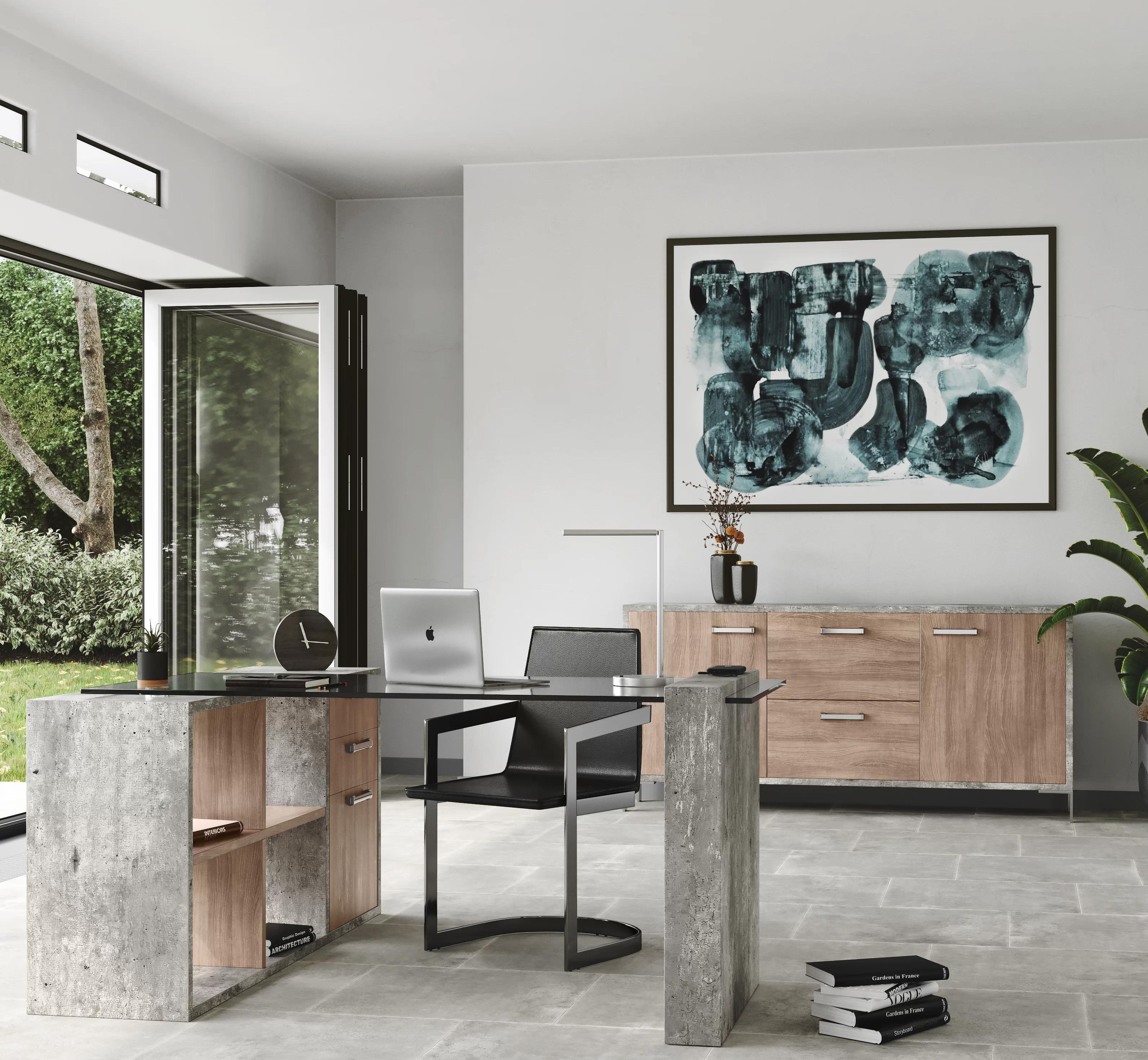 

    
Glass & Faux Concrete Desk + Chair + File Cabinet by VIG Nova Domus Boston
