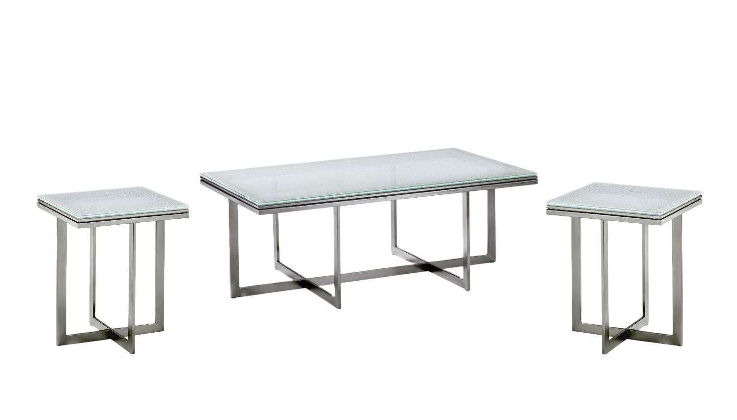 Modern Coffee Table and 2 End Tables Eliza 5WT721-3pcs in White, Silver 