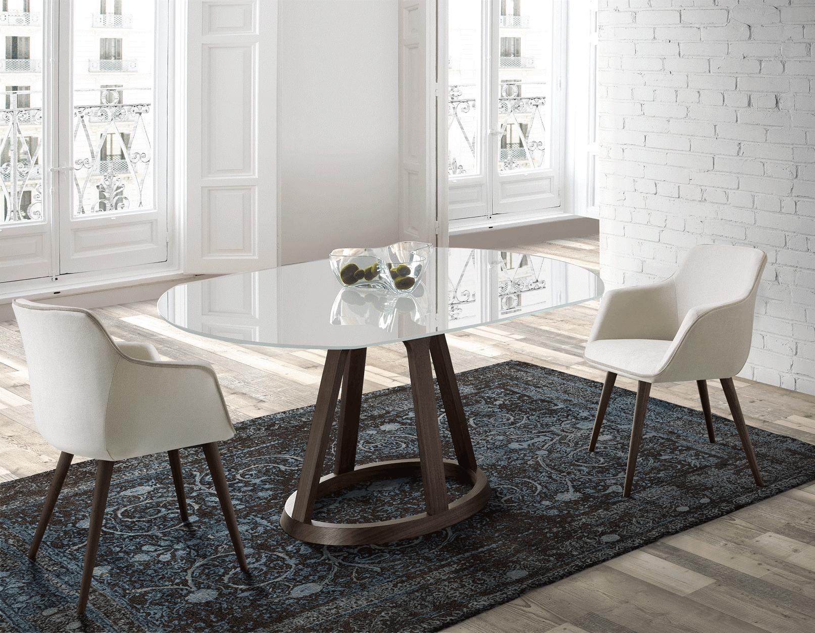 Contemporary, Traditional Dining Table Set ALICEDININGSET ALICEDININGSET-5PC in Walnut, White Fabric