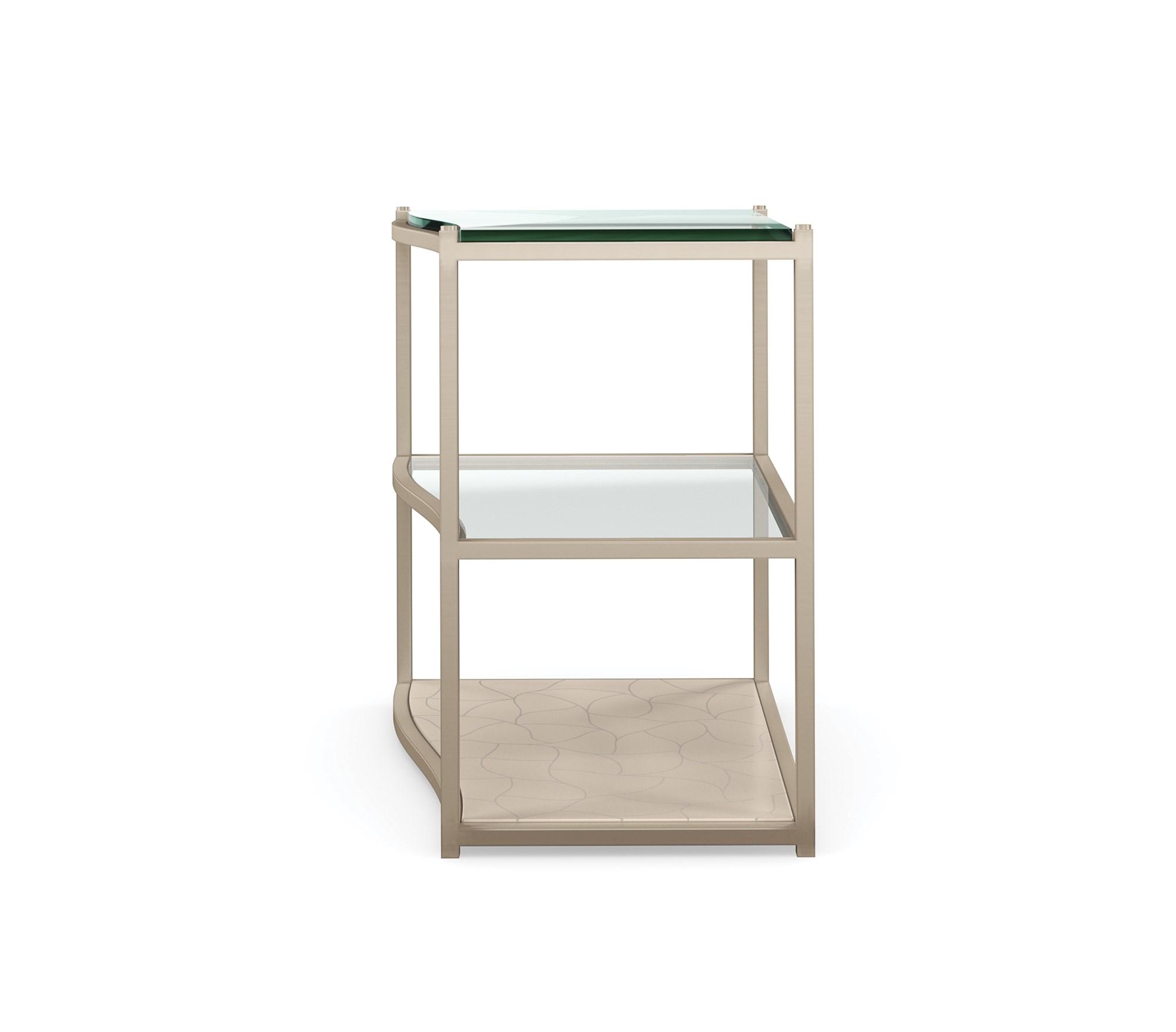 

    
Glass Top & Metal Frame in Silver Shadow End Table DOUBLE AGENT by Caracole
