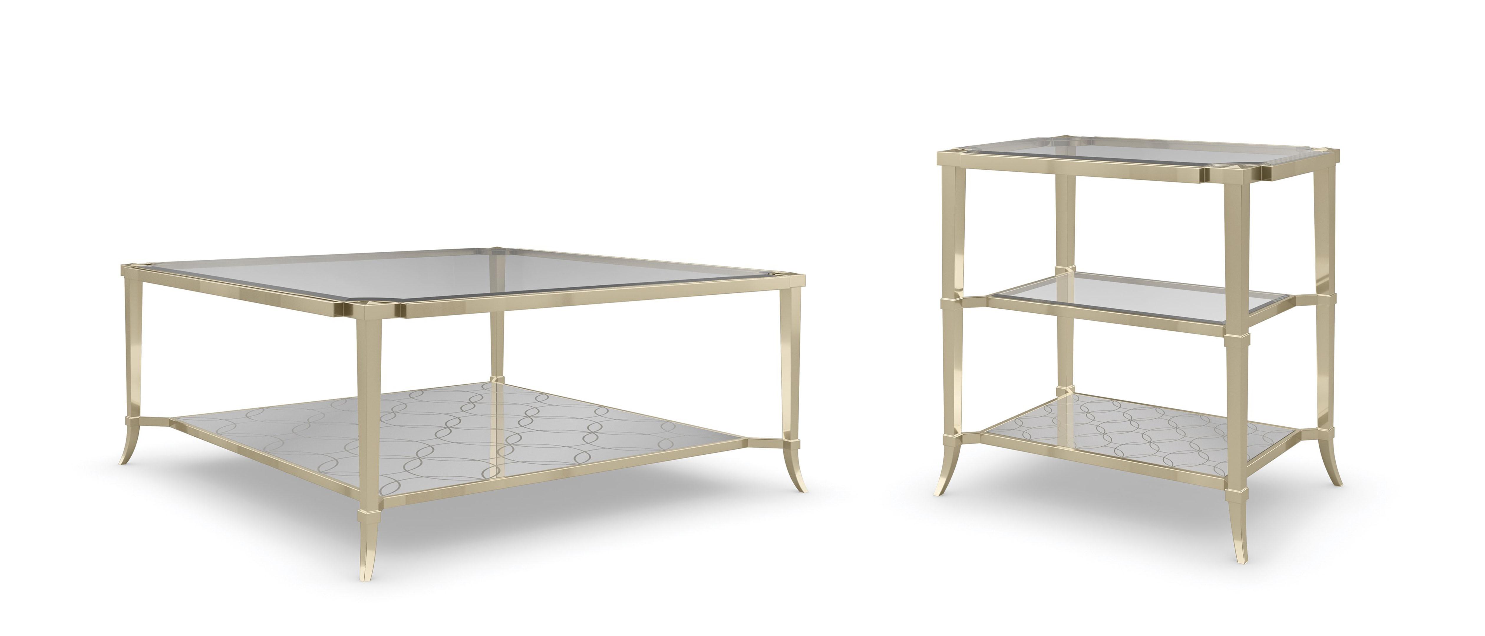 

    
Glass Top & Metal Frame in Whisper of Gold Coffee Table Set 2Pcs PRINCE CHARMING by Caracole
