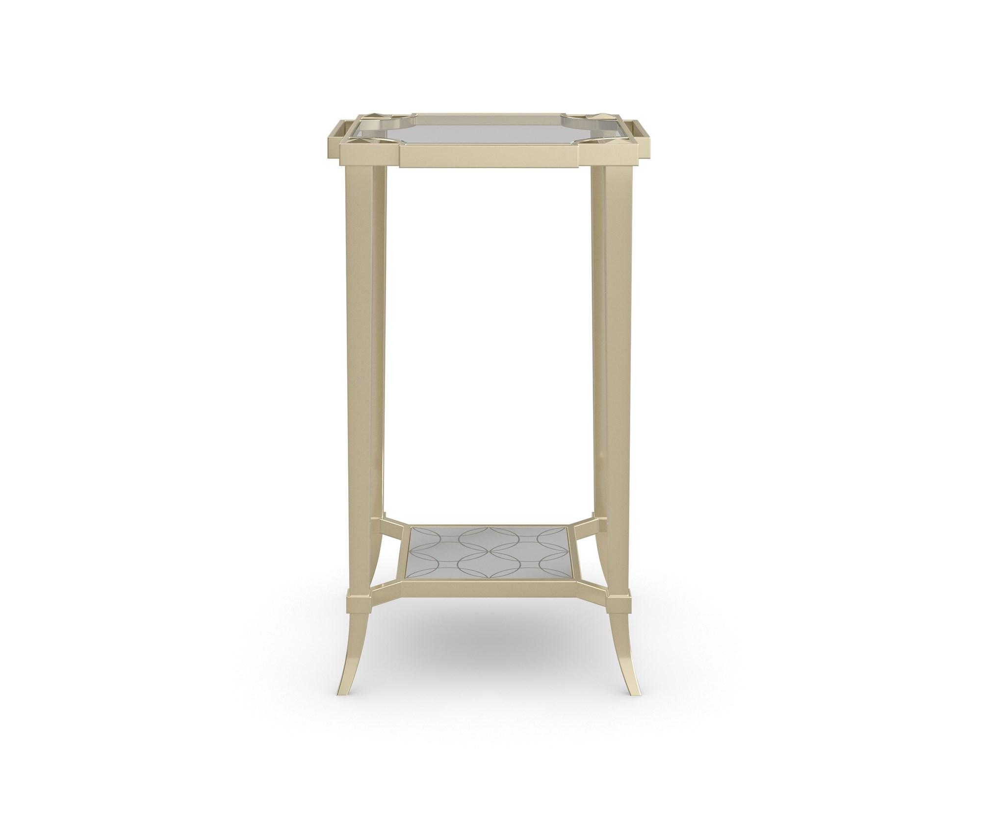 

    
Glass Top & Metal Frame in Whisper of Gold End Table SIMPLY CHARMING by Caracole

