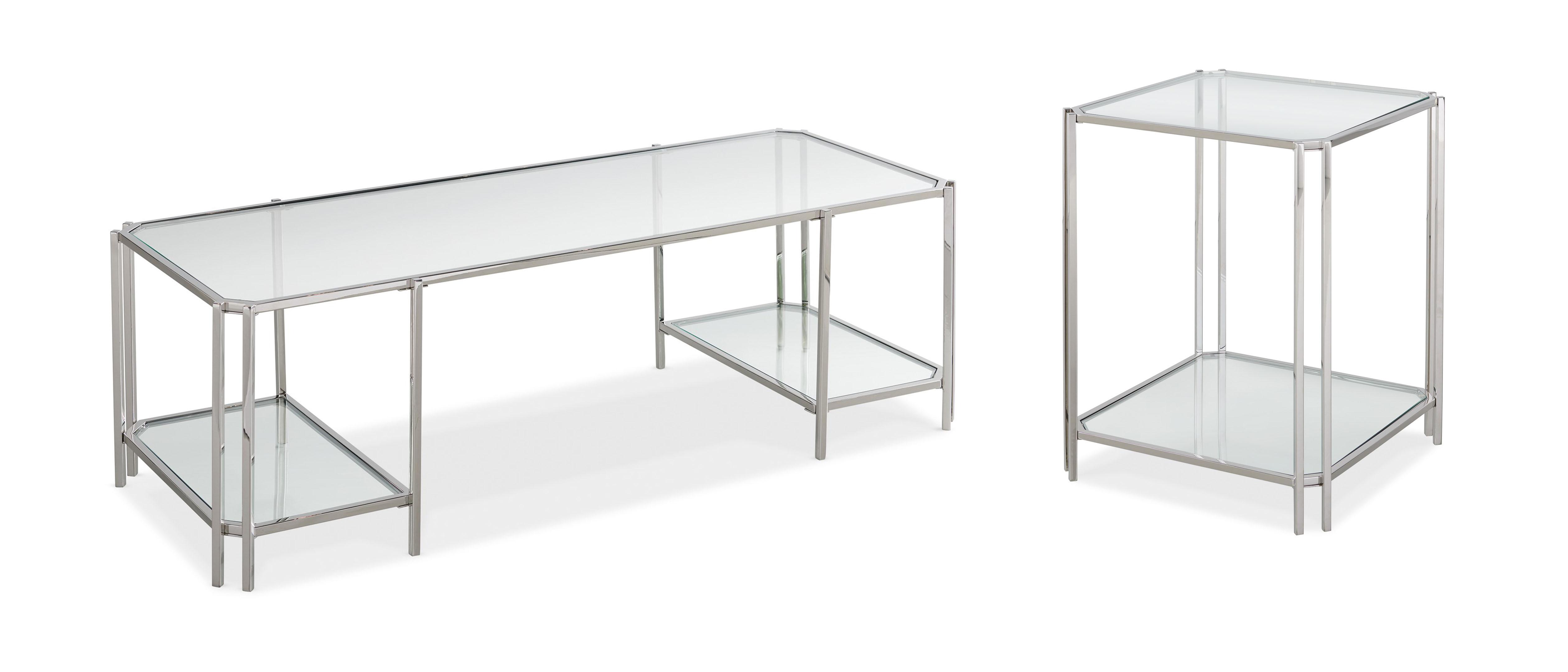 

    
Glass Top & Polished Metal Frame RECTANGLE COCKTAIL TABLE Set 2Pcs by Caracole
