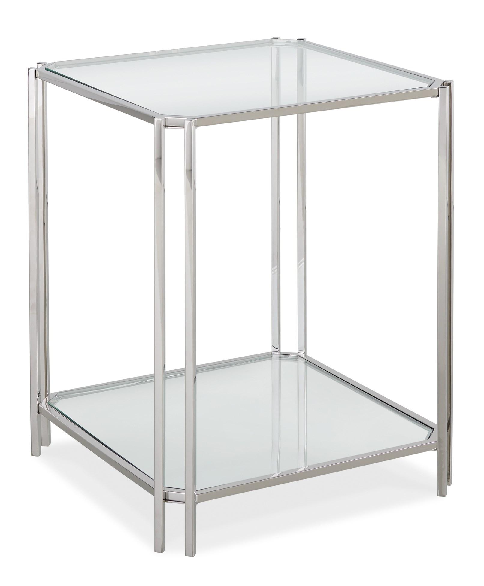 

    
Glass Top & Polished Metal Frame SQUARE END TABLE by Caracole
