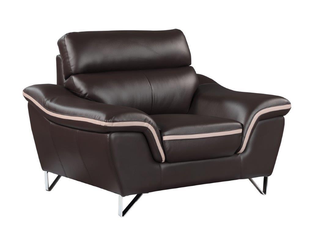 Contemporary Armchair 168 168-BROWN-CH in Brown Leatder Match