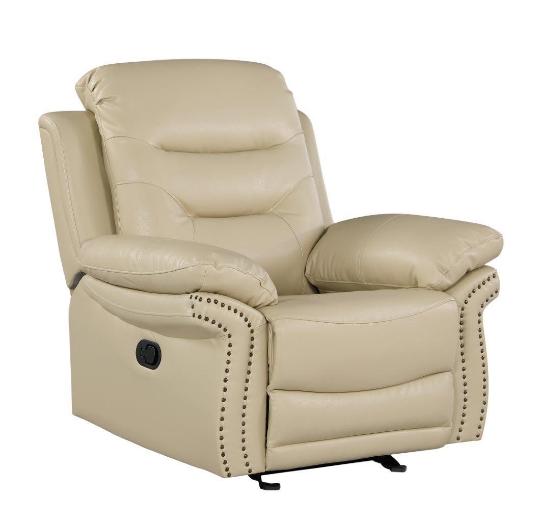 Contemporary Reclining Chair 9392 9392-BEIGE-CH in Beige Leatder Air / Match