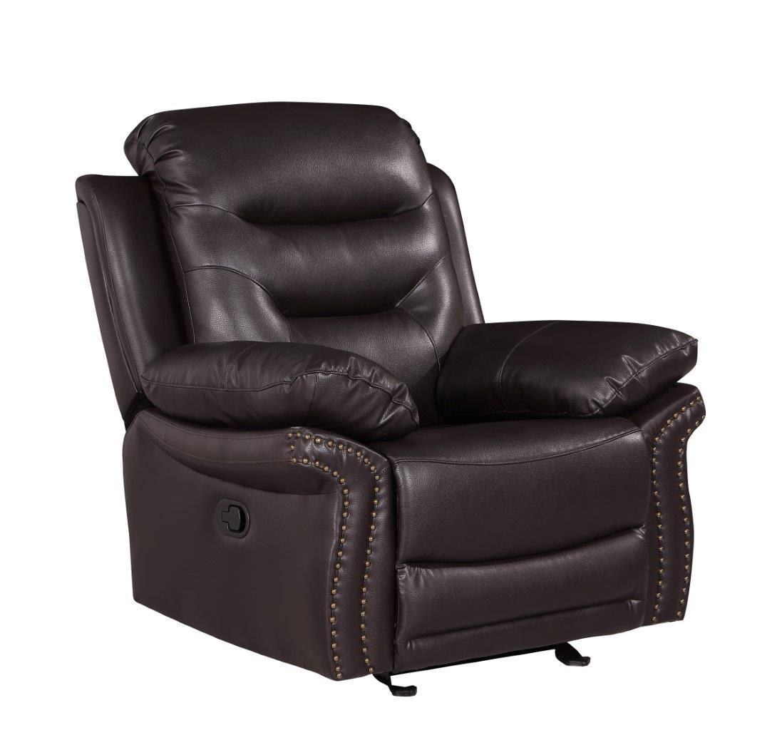 Contemporary Reclining Chair 9392 9392-BROWN-CH in Brown Leather Match