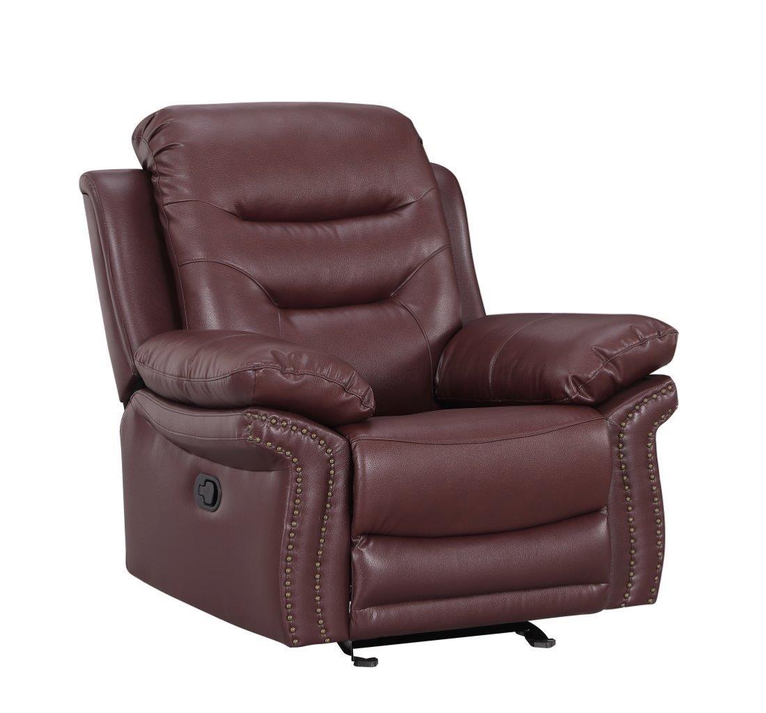 Contemporary Reclining Chair 9392 9392-BURGUNDY-CH in Burgundy Leatder Air / Match