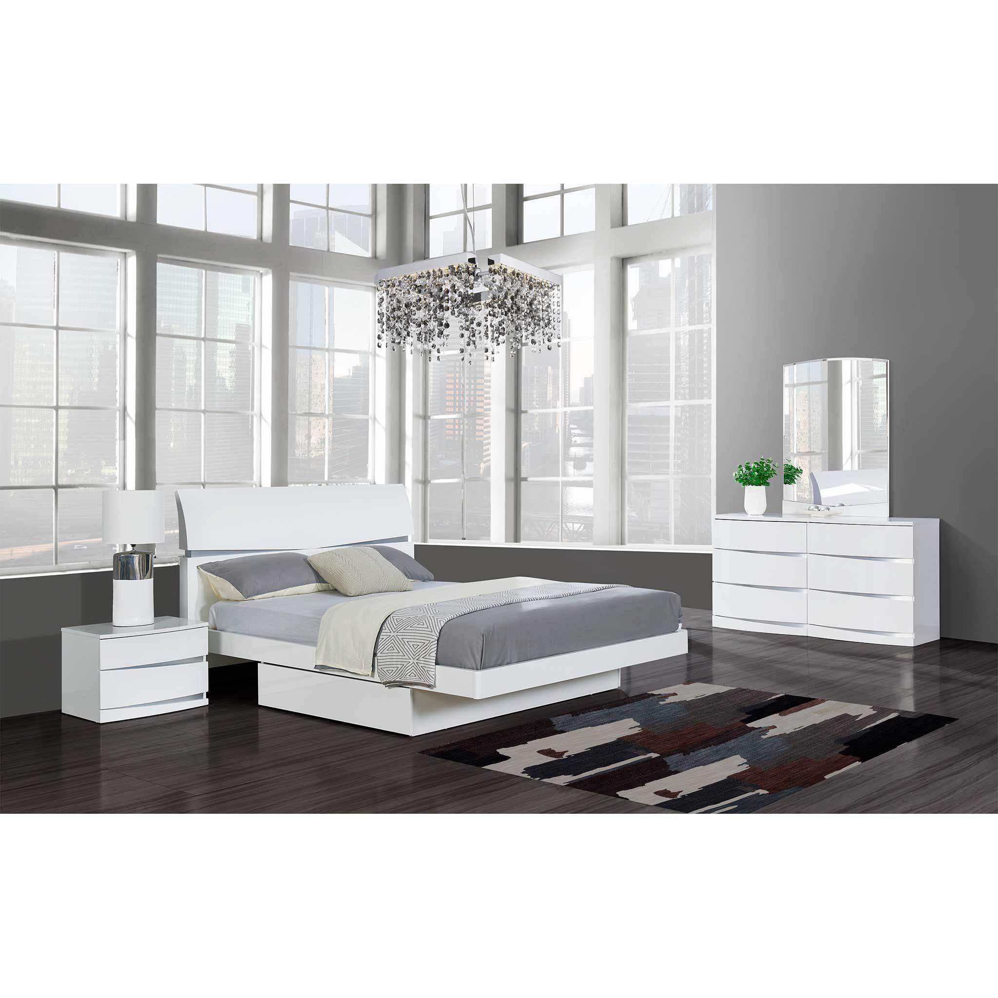 

    
Global Furniture AURORA-WH Modern Glossy White Finish Queen Size Bedroom Set 7 Pcs
