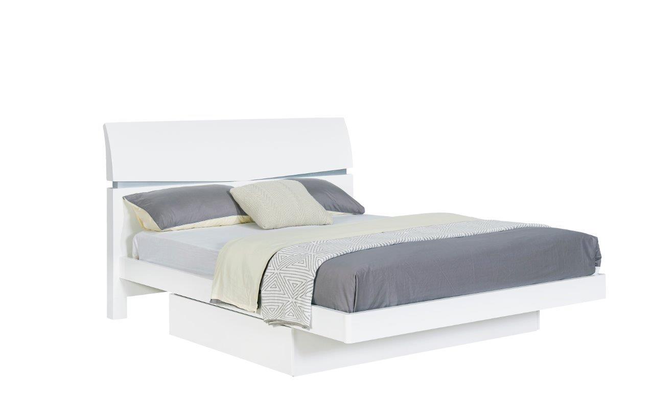 Modern Glossy White Finish King Size Bedroom Set 3 Pc AURORA-WH Global ...