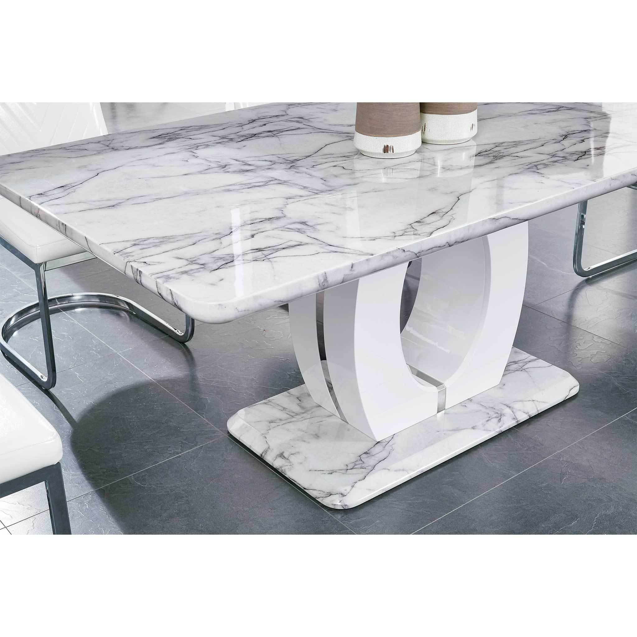

        
00887179038993D894DT Smooth Gray & White Marble Top Dining Set 5Pcs w/ Black PU Chairs Global USA
