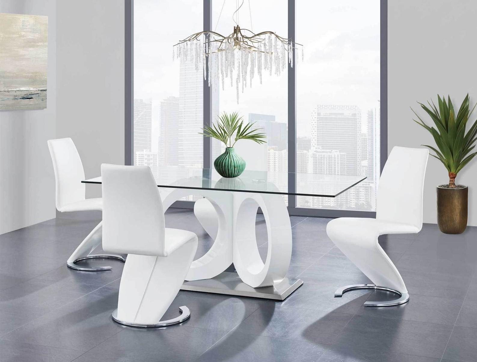 

    
 Order  D9002DT Geometric Style Glass Top Table & White PU Chair Dining Set 5 Pcs Global USA
