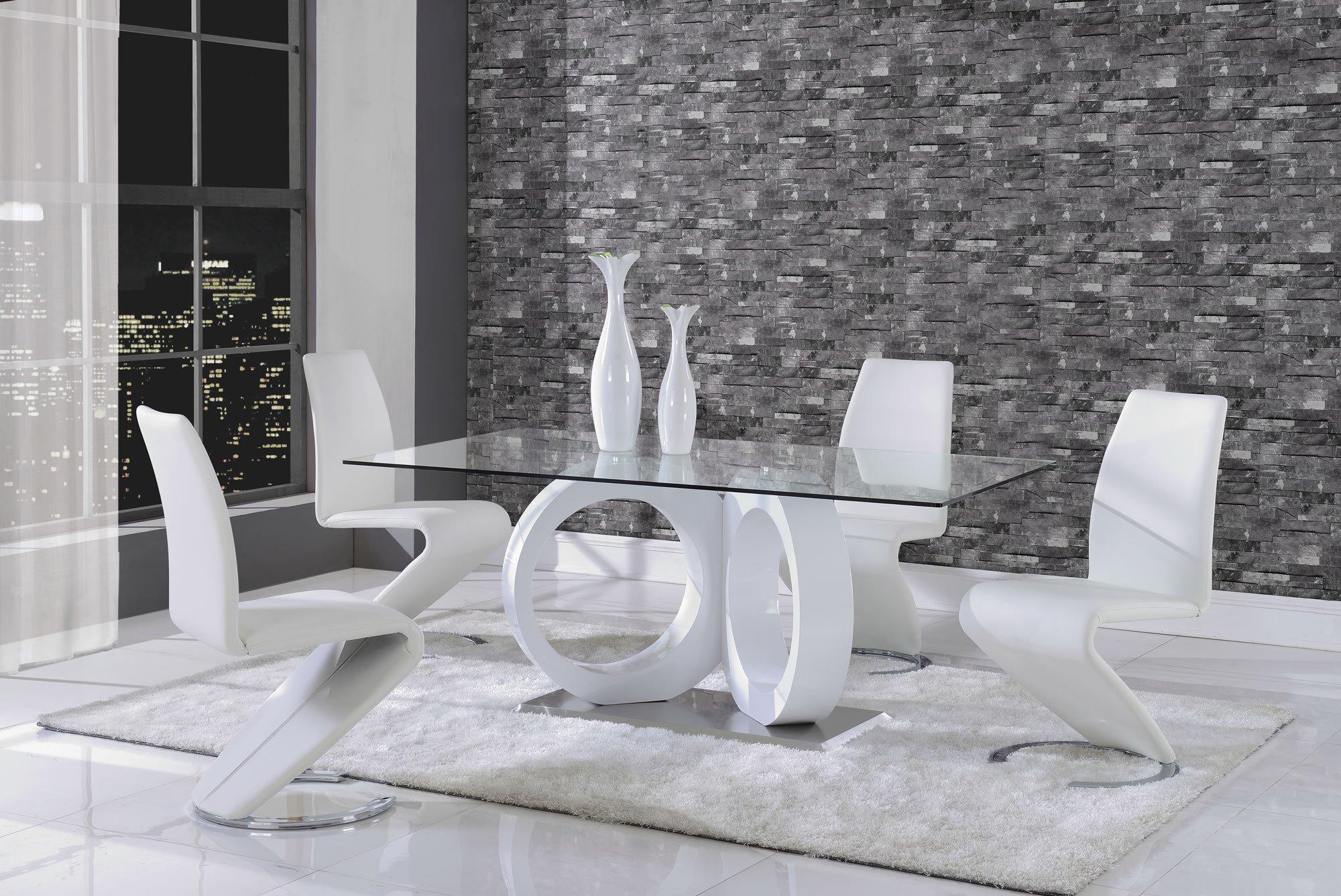 

    
 Shop  D9002DT Geometric Style Glass Top Table & White PU Chair Dining Set 5 Pcs Global USA
