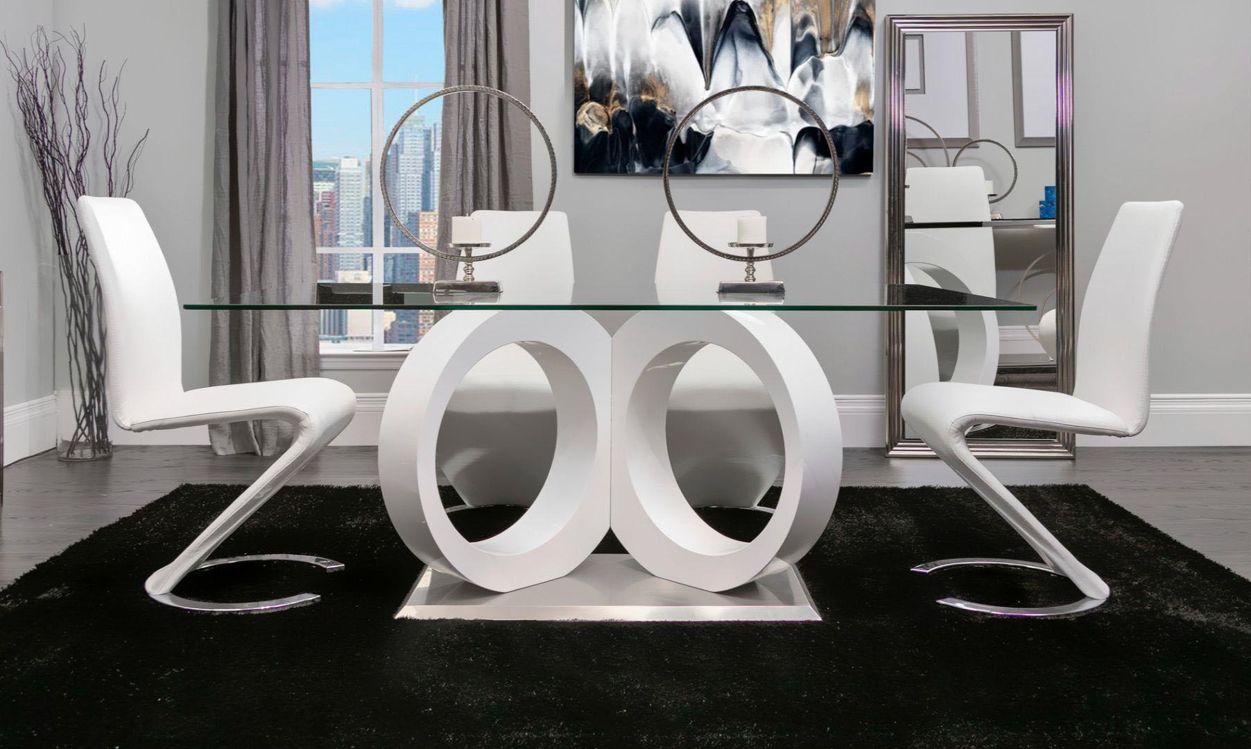 

    
D9002DT Geometric Style Glass Top Table & White PU Chair Dining Set 5 Pcs Global USA
