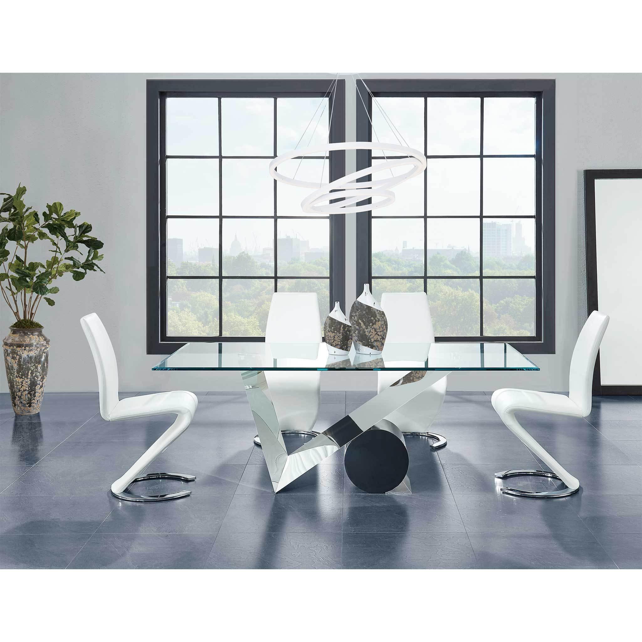 

    
Global Furniture D987DT W/D9002WH Glass Top Table & White PU Chair Dining Set 5 Pcs
