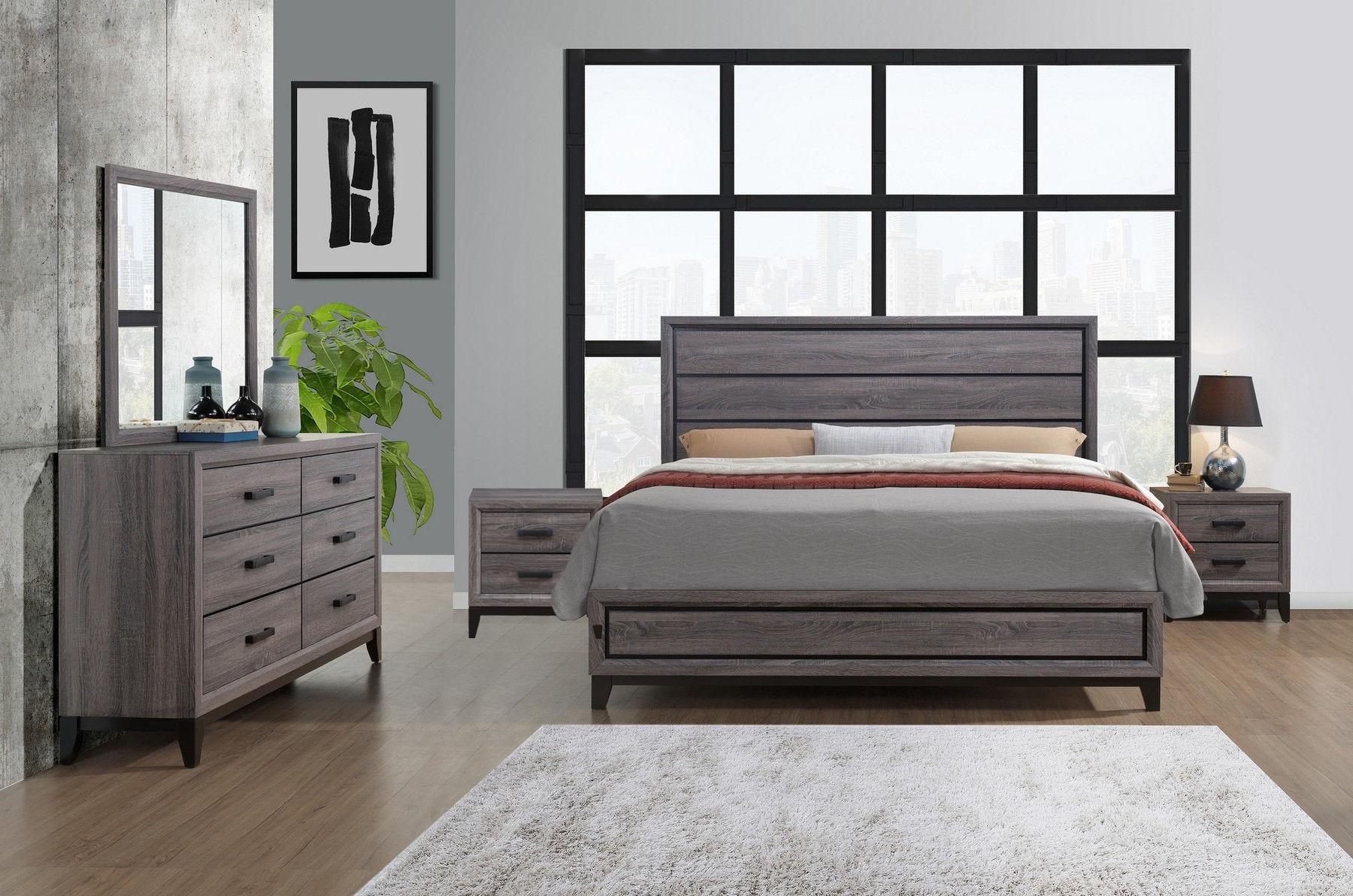 Contemporary, Casual Platform Bedroom Set KATE KATE-GR-QB-Set-5 in Gray 
