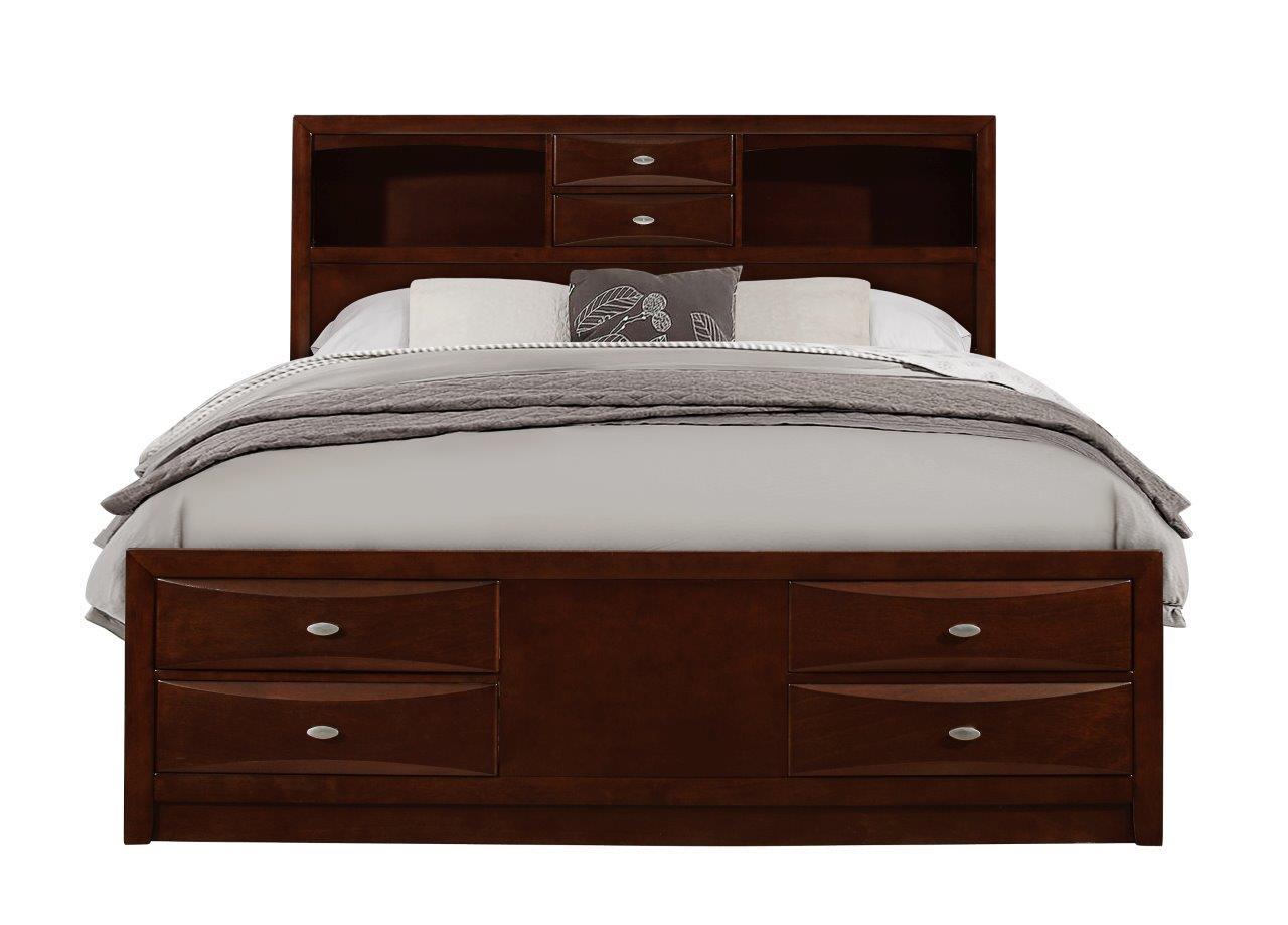 

    
LINDA Merlot Wood Storage King Bedroom Set 3Pcs w/ Platform & Drawers Global US
