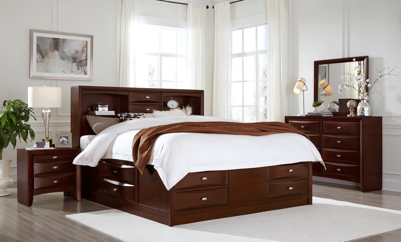 

    
LINDA Merlot Wood Storage King Bedroom Set 5Pcs w/ Platform & Drawers Global US
