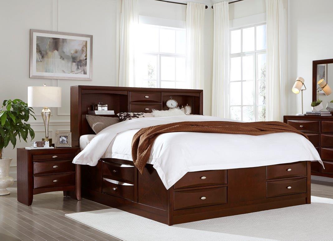 

    
LINDA Merlot Wood Storage Queen Bedroom Set 3Pcs w/ Platform & Drawers Global US
