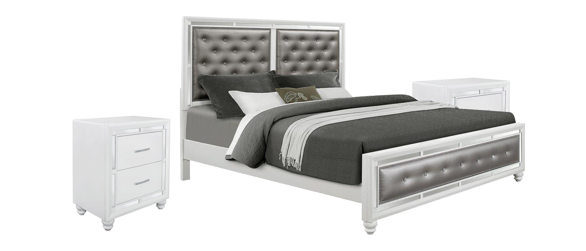 Modern Platform Bedroom Set MACKENZIE MACKENZIE-KB-Set-3 in White, Gray Vinyl