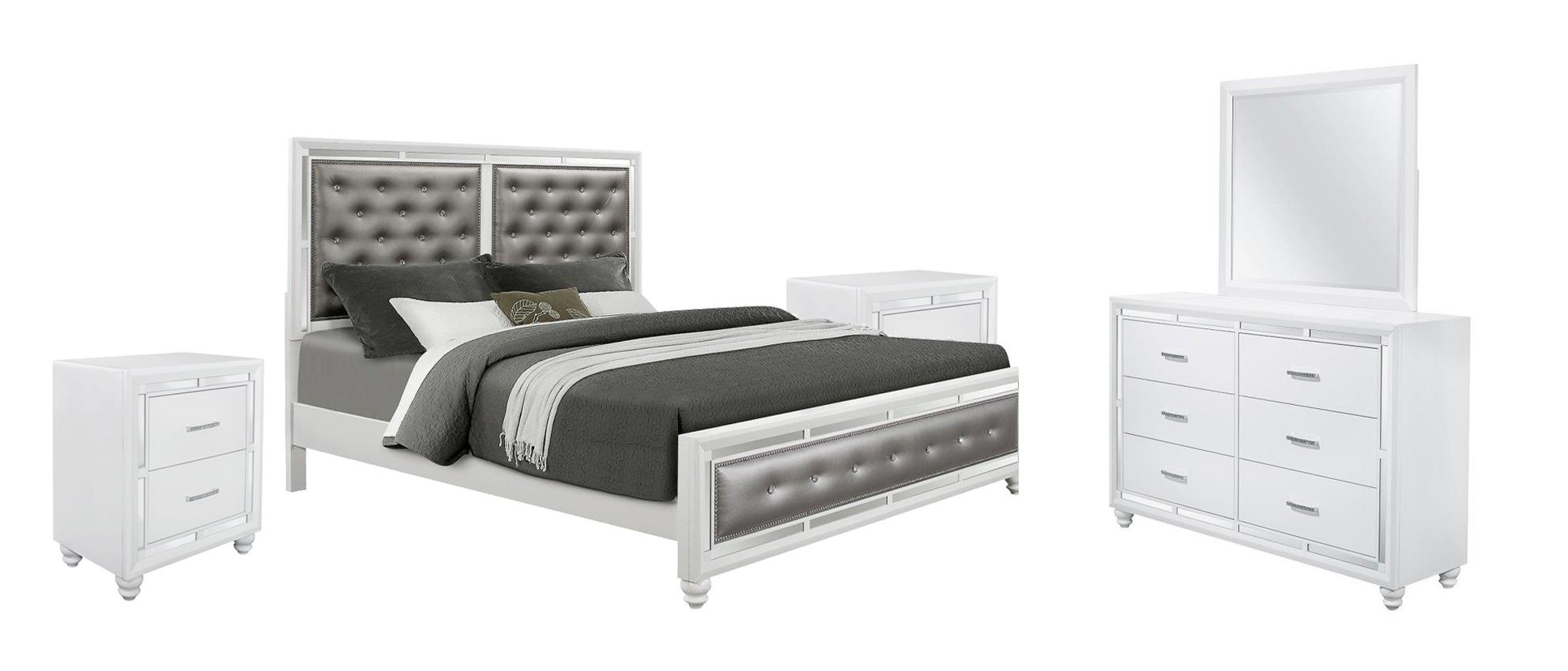 

    
MACKENZIE High Gloss Modern White Finish King Bedroom Set 5Pcs Global US
