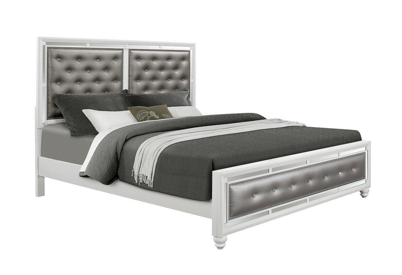 Modern Platform Bed MACKENZIE MACKENZIE-KB in White, Gray Vinyl