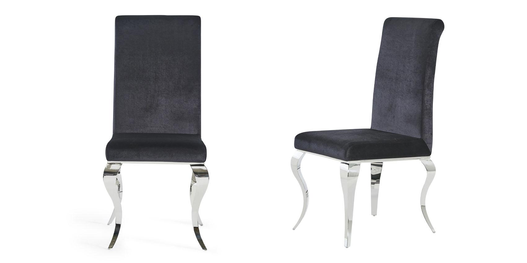 Contemporary, Modern Dining Chair Set D858DC D858DC-Set-2 in Metal, Black Velvet