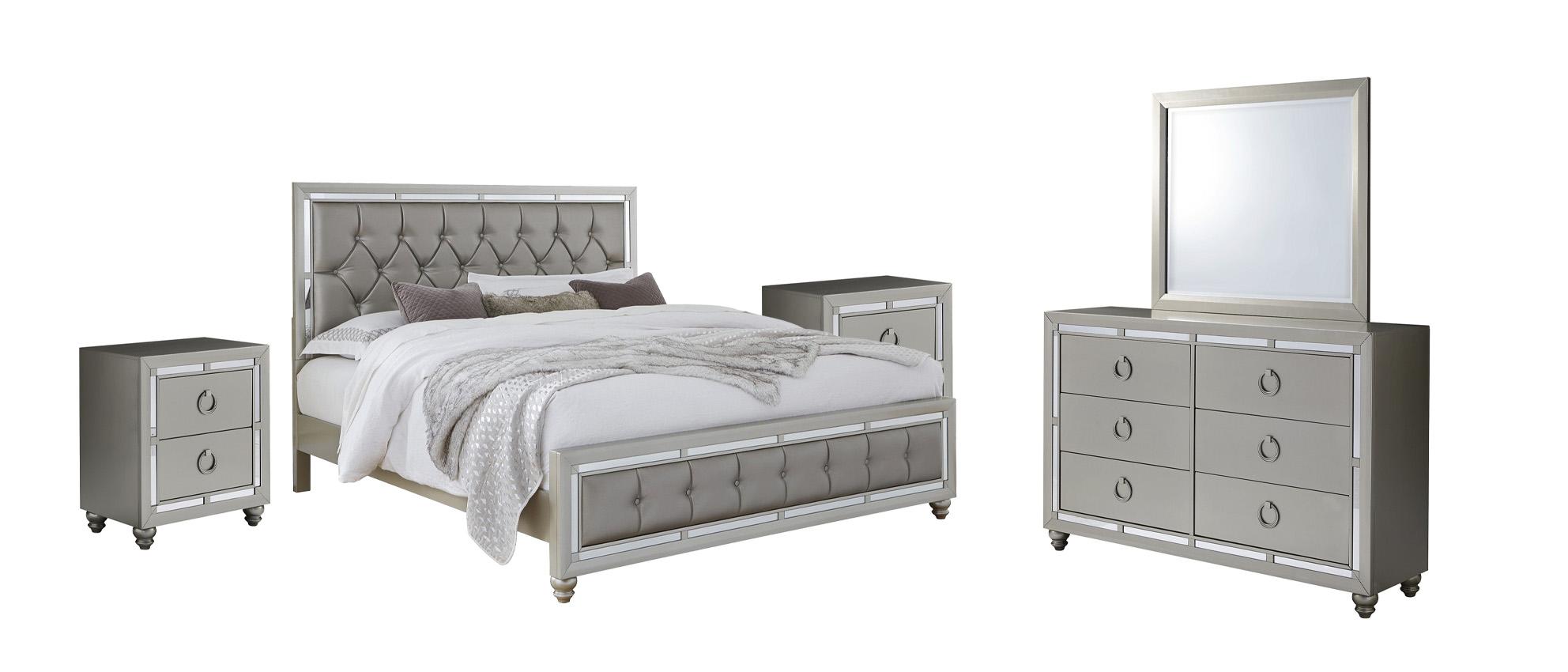 

    
RILEY Casual Silver Finish w/ Mirror Accents King Bedroom Set 5Pcs Global US
