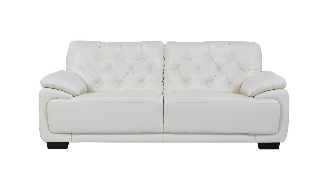 

    
Global Furniture U1066 Modern White Bonded Leather Living Room Tufted Back Sofa
