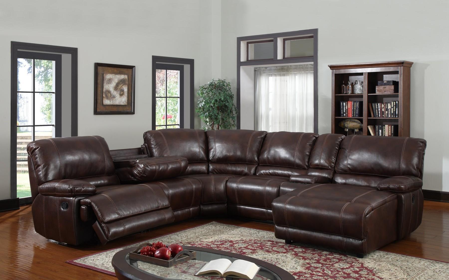 

    
Global Furniture U1953-SEC Modern 6Pcs Reclining Sectional Sofa in Brown Bonded Leather
