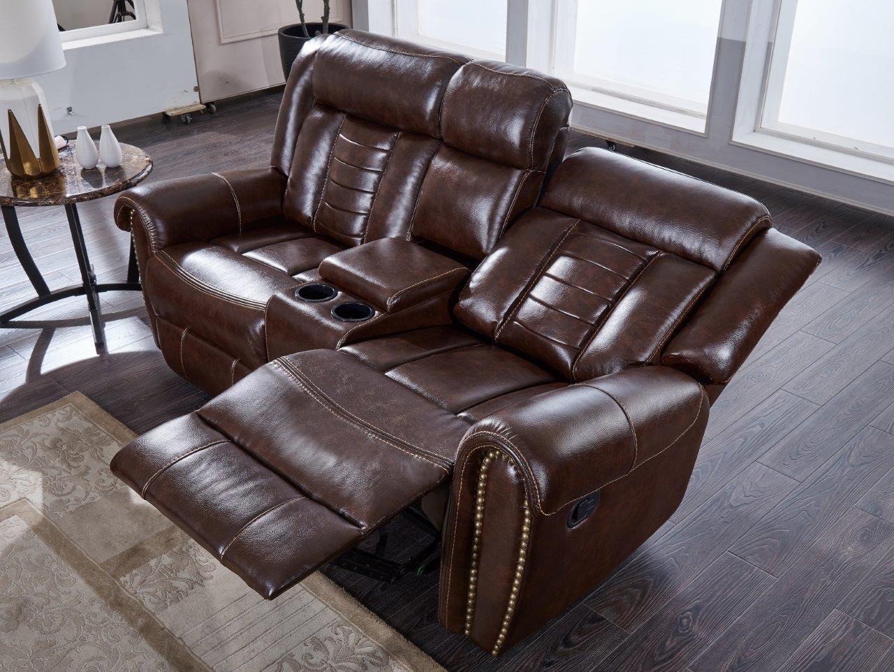 

    
Global Furniture U2101B Modern Chocolate Leather Gel Reclining Sofa Set 2Pcs
