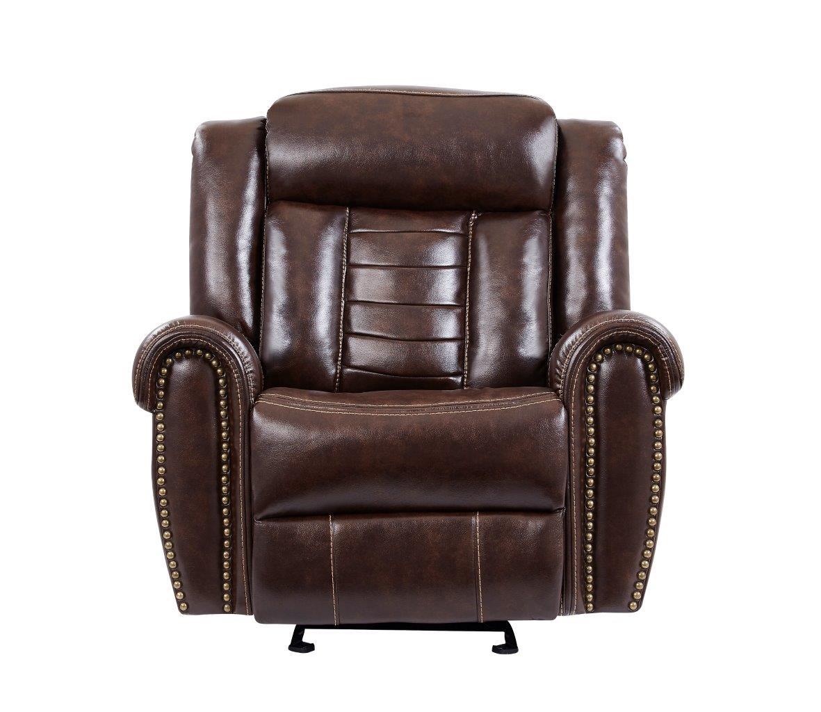 

                    
Buy Global Furniture U2101B Modern Chocolate Leather Gel Reclining Sofa Set 3Pcs
