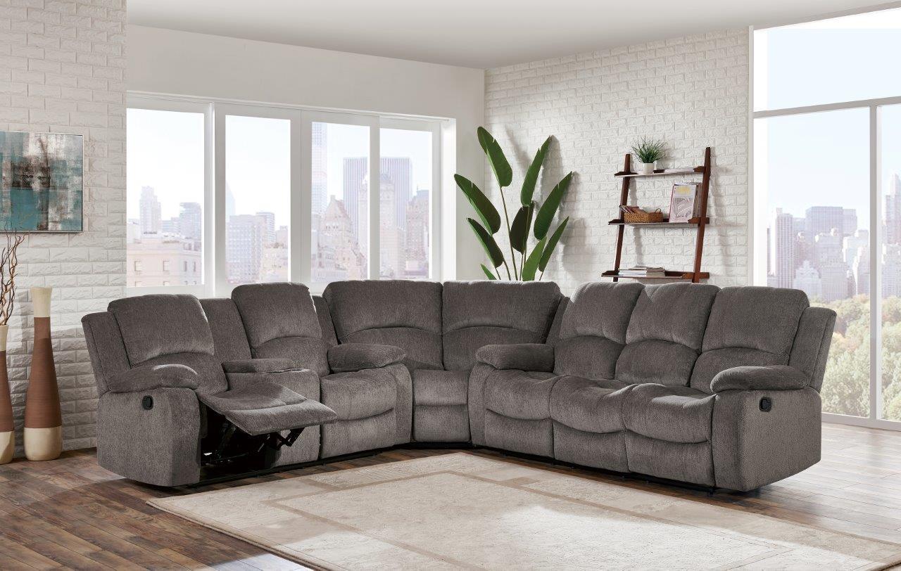 

    
Global Furniture U3118C-MOCHA-SEC Mocha Chenille Fabric Reclining Sectional Sofa
