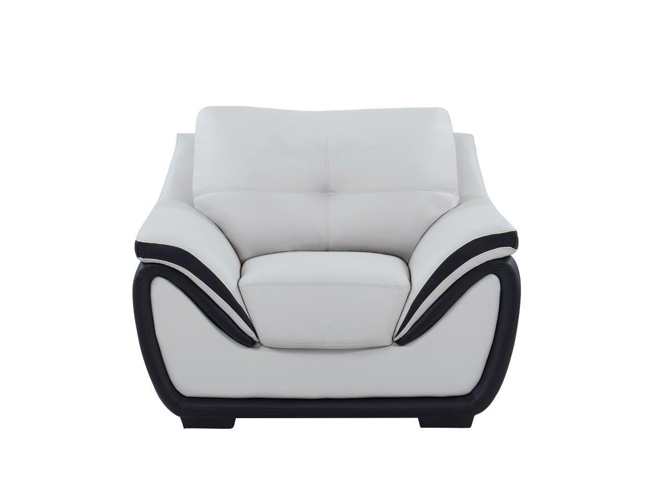 

    
 Order  Global Furniture U3250 Light Grey Polyurethane/Black Bonded Leather Sofa Set 3Pcs
