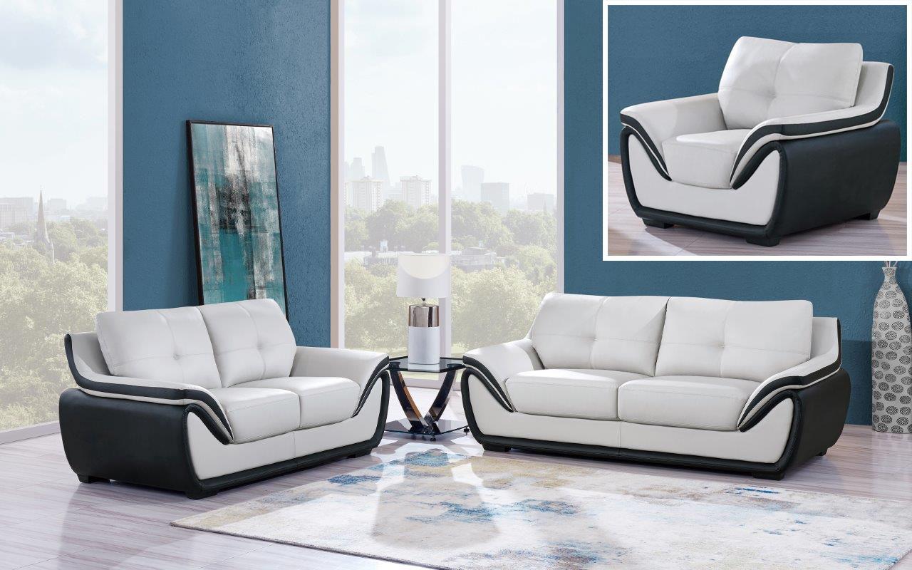 

    
Global Furniture U3250 Light Grey Polyurethane/Black Bonded Leather Sofa Set 3Pcs
