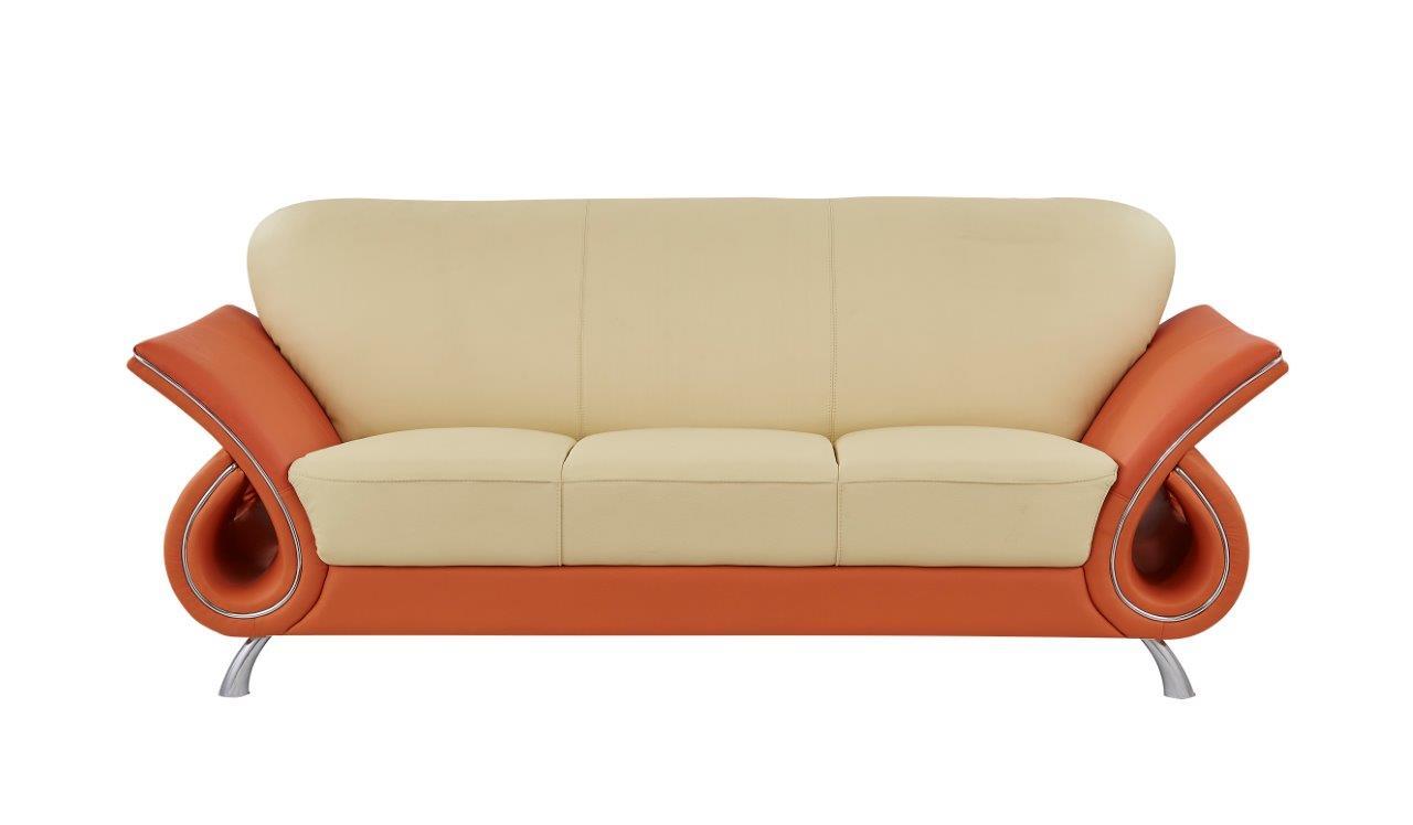 

    
Global Furniture U559 BEI/ORANGE Modern Beige Orange Leather Living Room Sofa
