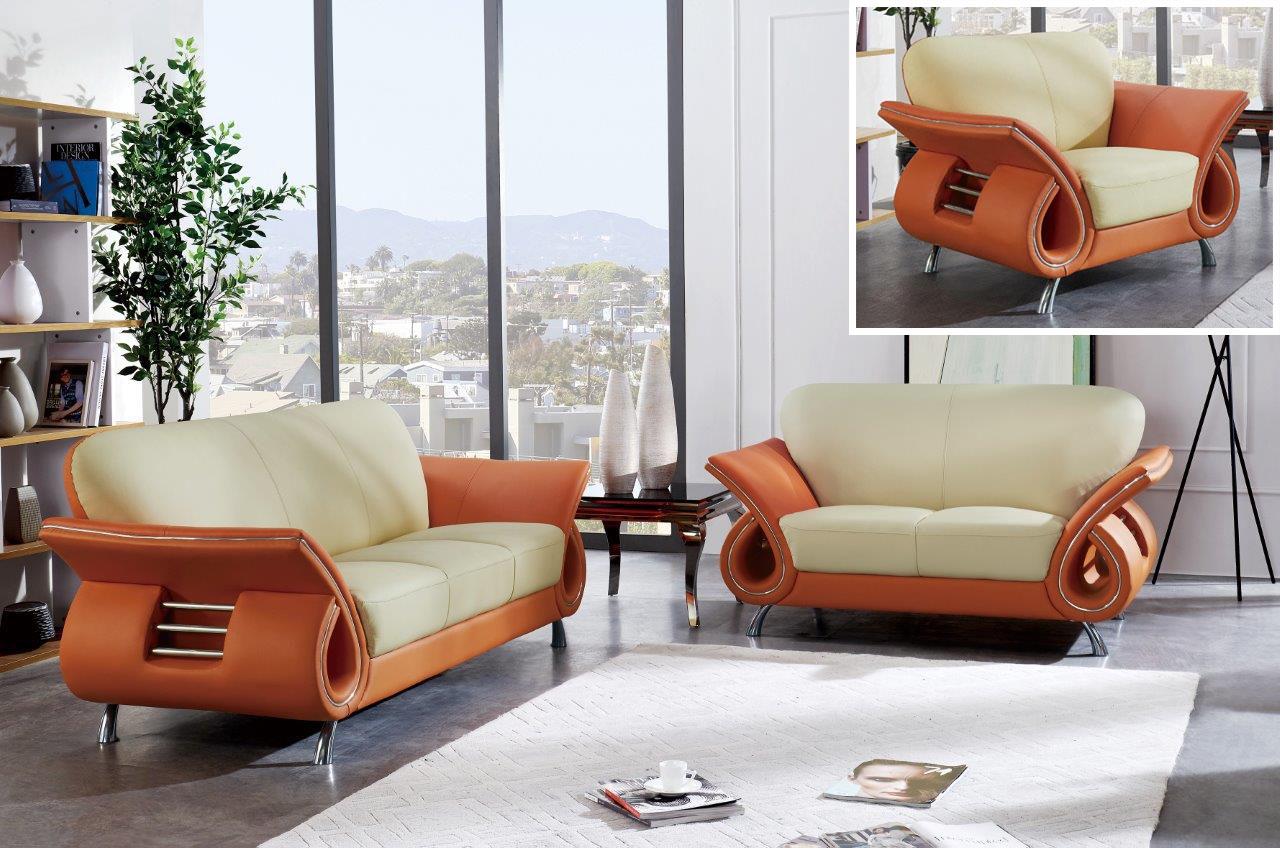 

    
Global Furniture U559 BEI/ORANGE Modern Beige Orange Leather Gel Sofa Set 3 Pcs
