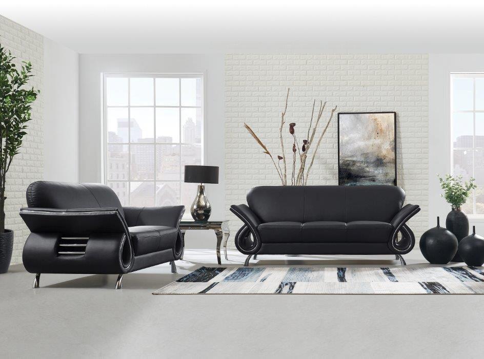 

    
Global Furniture U559 BL Modern Black Leather w/ Chrome Accents Sofa Set 2 Pcs
