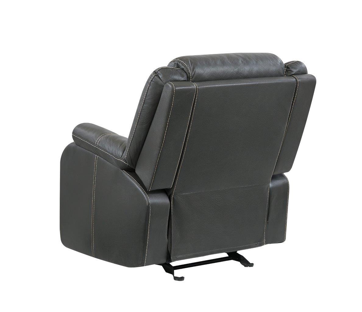 

    
 Order  Global Furniture U7303 GR Gin Rummy Chacroal Leather Gel Reclining Sofa Set 3Pcs
