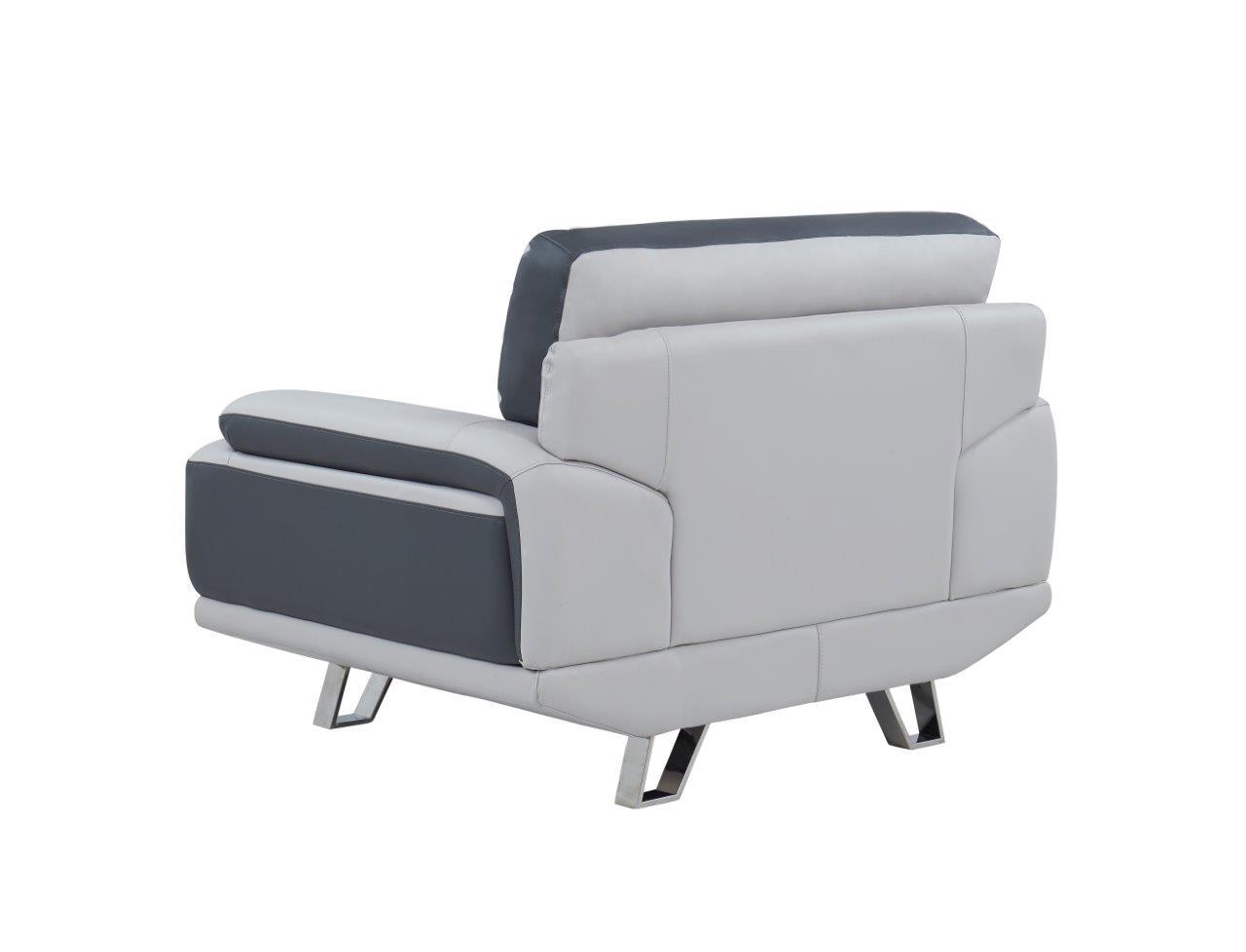 

    
 Order  Global Furniture U7330 Natalie Light Grey/ Dark Grey Bonded Leather Sofa Set 3Pcs
