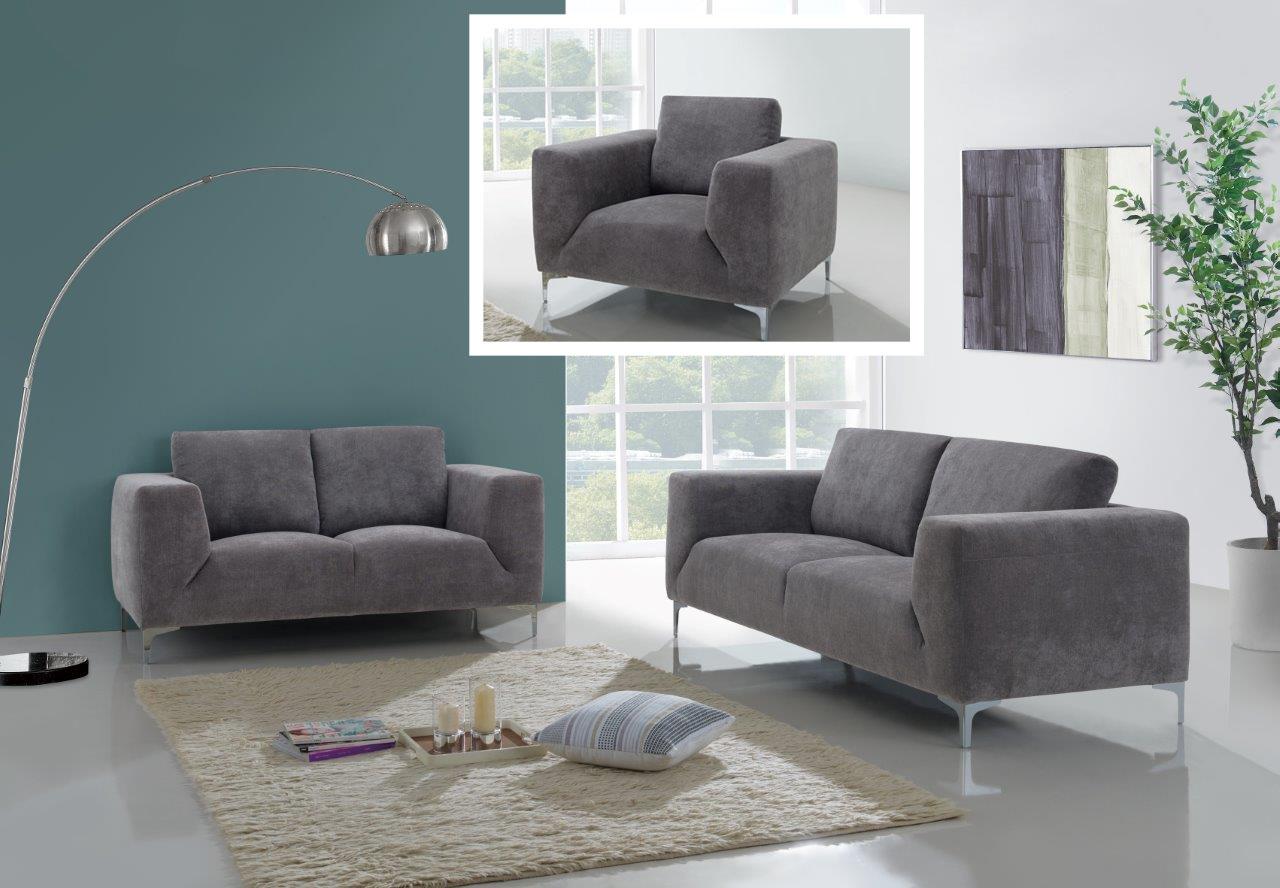 

    
Global Furniture U818 GR Contemporary Grey Fabric Metal Legs Sofa Set 3Pcs
