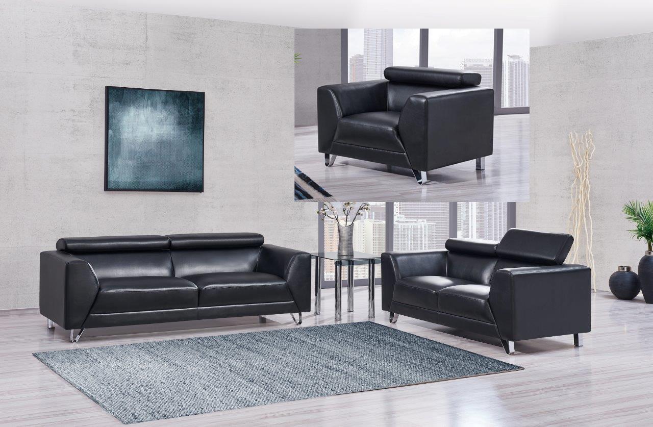 

    
Global Furniture U8210 BL Contemporary Black Leather Gel Sofa Set 3Pcs
