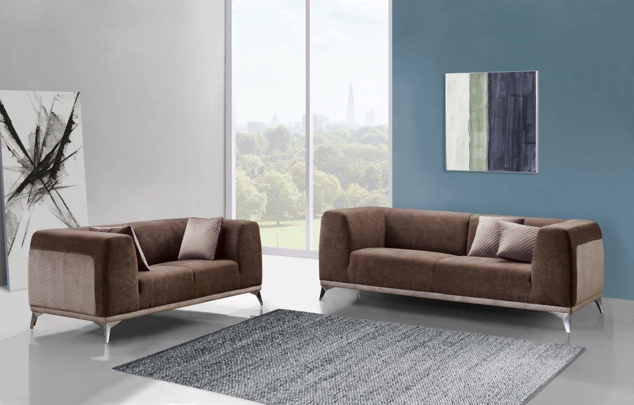

    
Global Furniture U833 BR Contemporary Brown Fabric Metal Legs Sofa Set 2Pcs
