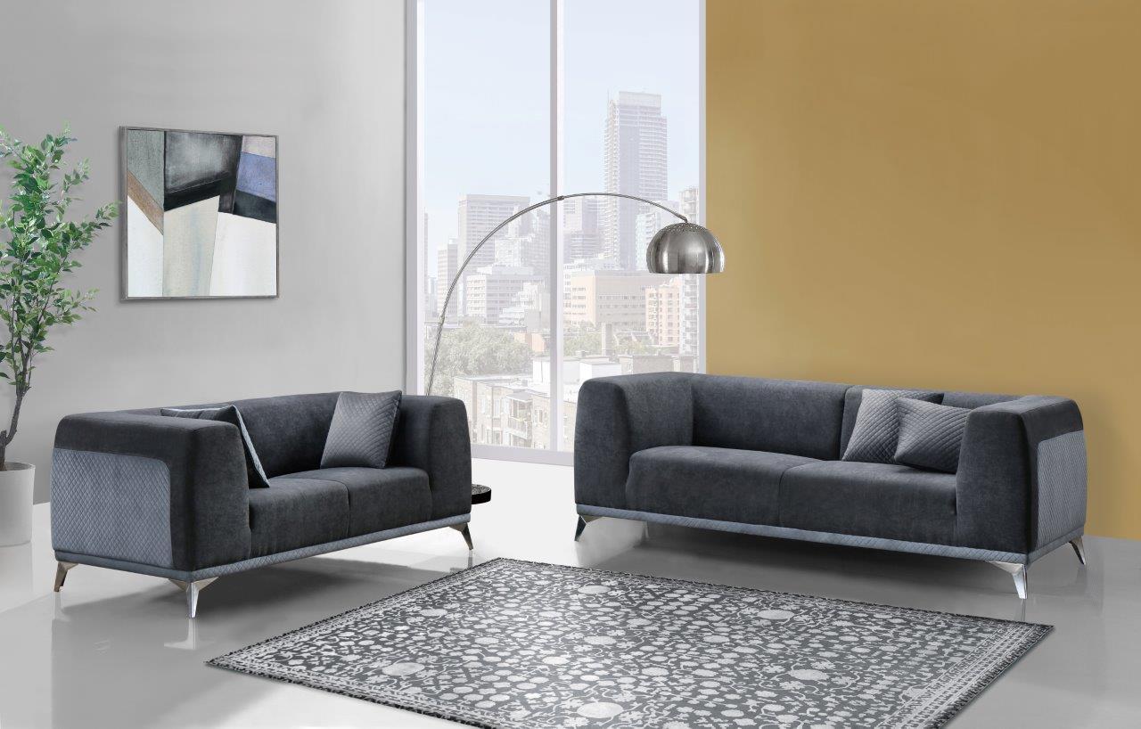 

    
Global Furniture U833 GR  Contemporary Grey Fabric Metal Legs Sofa Set 2Pcs
