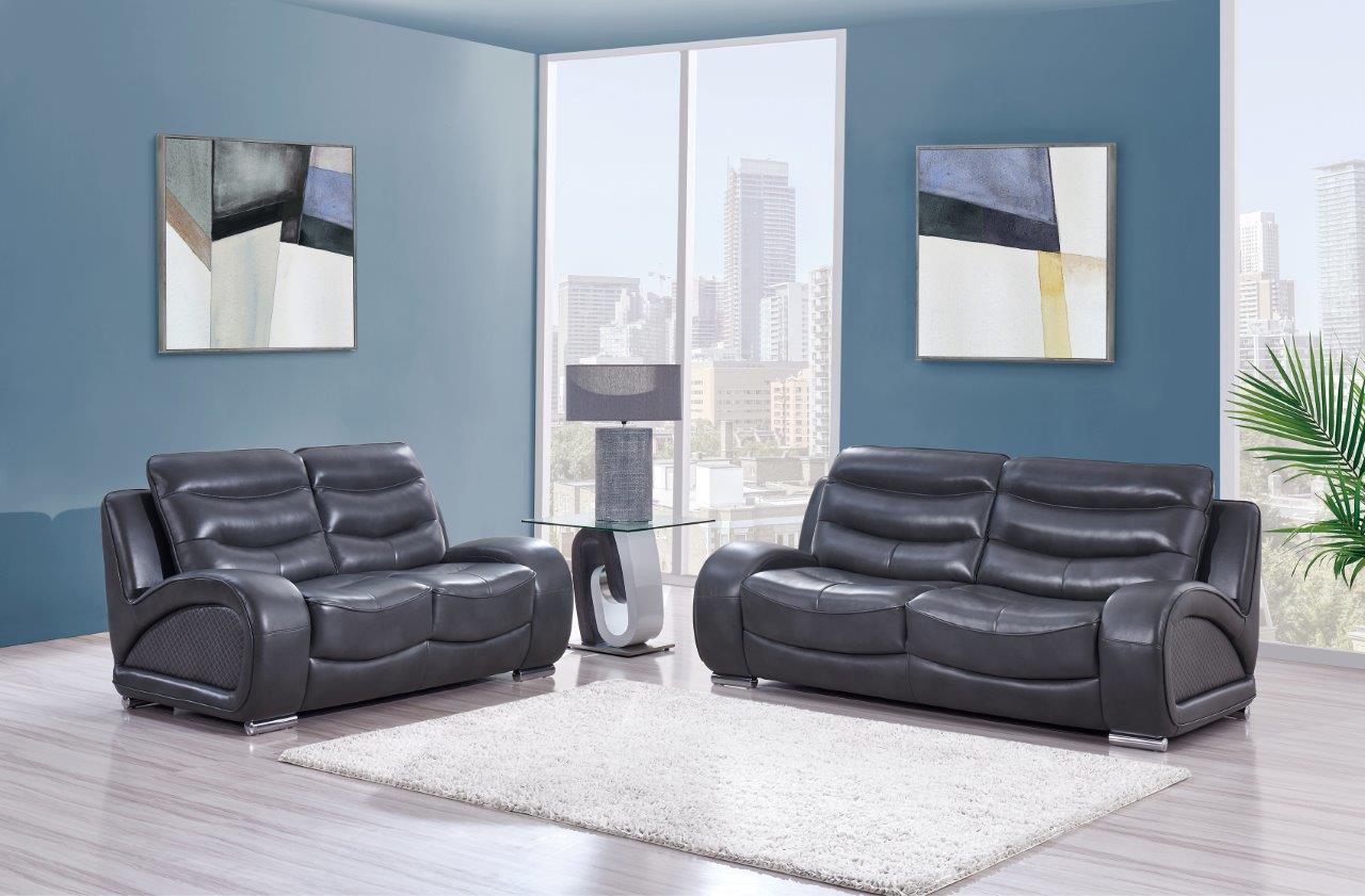 

    
Global Furniture U8340 Contemporary Grey Leather Gel Living Room Sofa Set 2 Pcs
