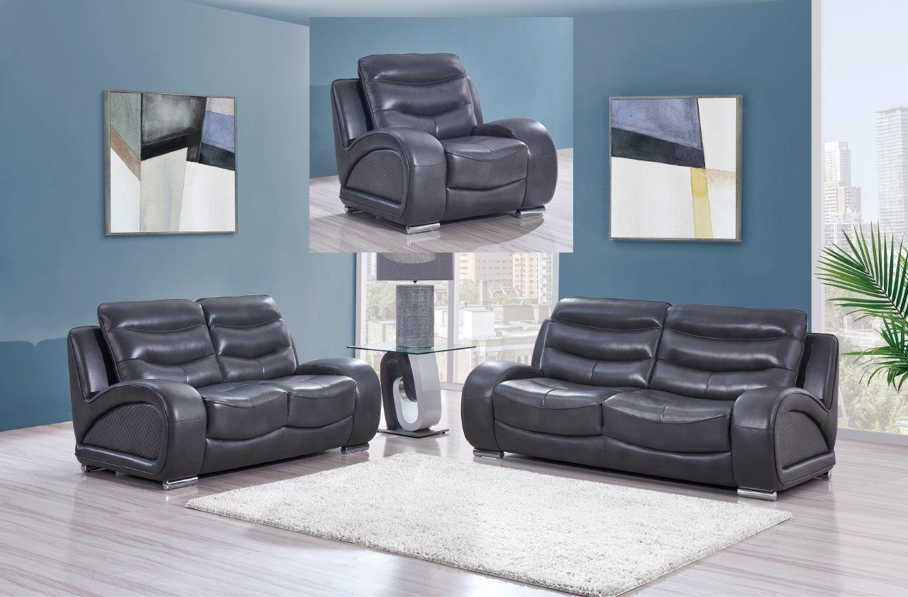 

    
Global Furniture U8340 Contemporary Grey Leather Gel Living Room Sofa Set 3 Pcs
