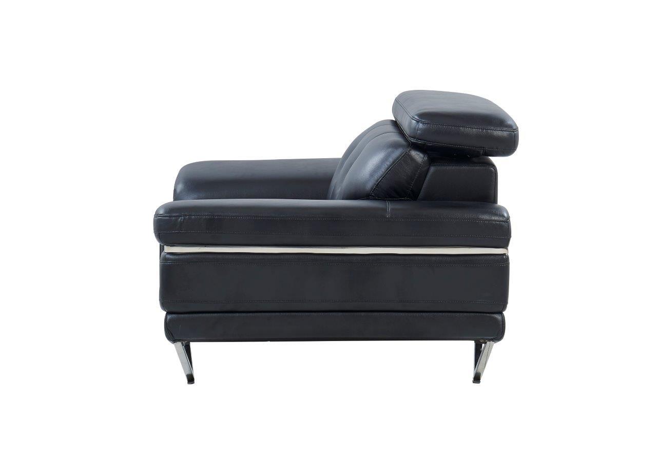

    
 Order  Global Furniture U8740-BL Black Leather Gel Adjustable Headrest Sofa Set 3Pcs
